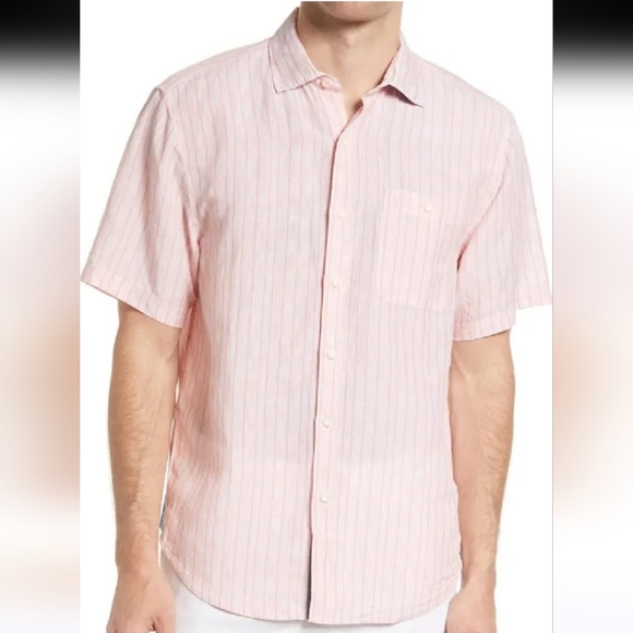 Tommy Bahama Other - Tommy Bahama‎ Men's Sand Linen Valencia Stripe Short Sleeve Shirt Rose